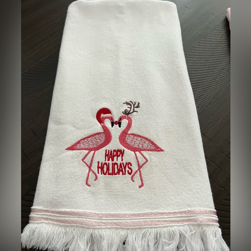 Christmas pink flamingo Kitchen towel